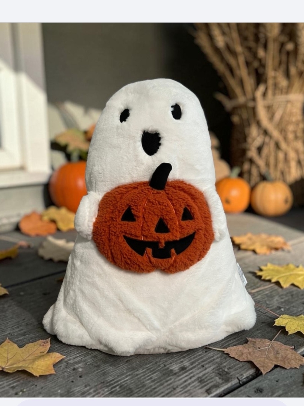 NWT Martha Stewart White Plush Ghost with Orange Pumpkin Pocket